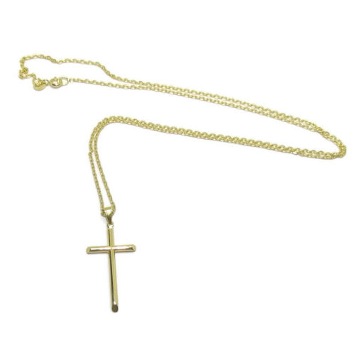 Cruz de oro de 18K de tubo redondo de 2mm de grosor con cadena de oro amarillo de 18K de doble hilo, de 2 mm de ancha por 50cm de larga. Peso, 2.10gr. - Imagen 4