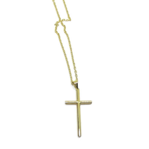 Cruz de oro de 18K de tubo redondo de 2mm de grosor con cadena de oro amarillo de 18K de doble hilo, de 2 mm de ancha por 50cm de larga. Peso, 2.10gr. - Imagen 3