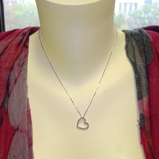 Collar corazón para Mujer de Oro Blanco de 18k y 0.47cts de Diamantes Cadena italiana Fuerte. 45cm - Imagen 6