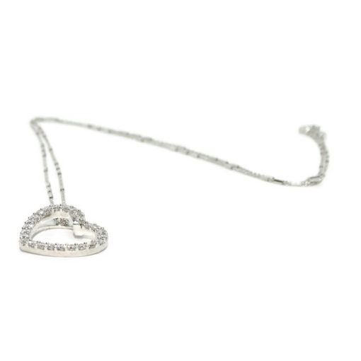 Collar corazón para Mujer de Oro Blanco de 18k y 0.47cts de Diamantes Cadena italiana Fuerte. 45cm - Imagen 2