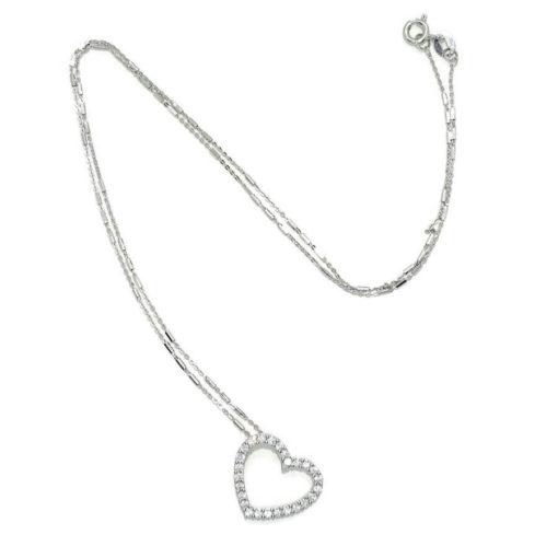 Collar corazón para Mujer de Oro Blanco de 18k y 0.47cts de Diamantes Cadena italiana Fuerte. 45cm - Imagen 3