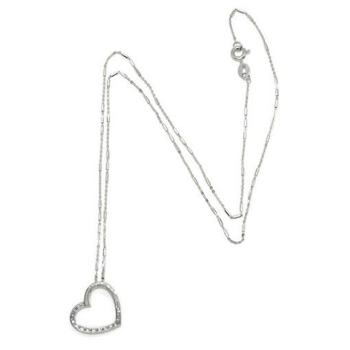 Collar corazón para Mujer de Oro Blanco de 18k y 0.47cts de Diamantes Cadena italiana Fuerte. 45cm - Imagen 5