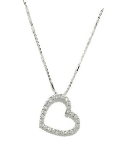 Collar corazón para Mujer de Oro Blanco de 18k y 0.47cts de Diamantes Cadena italiana Fuerte. 45cm