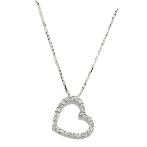 Collar corazón para Mujer de Oro Blanco de 18k y 0.47cts de Diamantes Cadena italiana Fuerte. 45cm