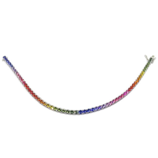 pulsera tipo riviere para mujer de oro blanco de 18k y 6.33cts de zafiros de color. Tendencia rainbow, 8.65gr de oro 18k - Imagen 6