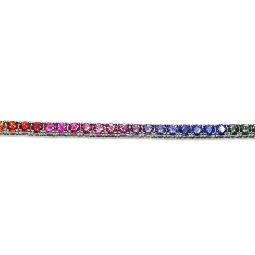 pulsera tipo riviere para mujer de oro blanco de 18k y 6.33cts de zafiros de color. Tendencia rainbow, 8.65gr de oro 18k - Imagen 4