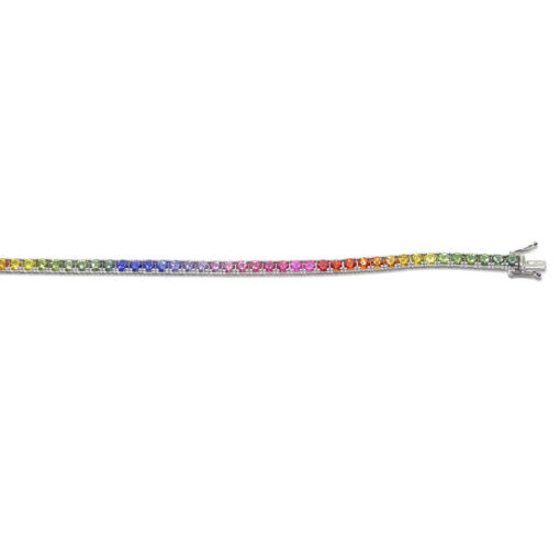 pulsera tipo riviere para mujer de oro blanco de 18k y 6.33cts de zafiros de color. Tendencia rainbow, 8.65gr de oro 18k - Imagen 7
