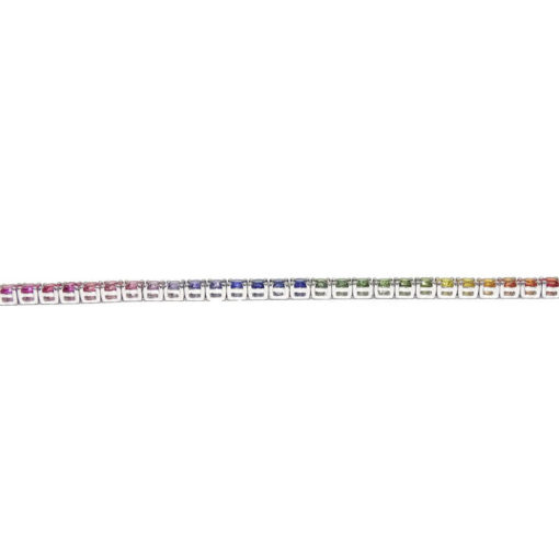 pulsera tipo riviere para mujer de oro blanco de 18k y 6.33cts de zafiros de color. Tendencia rainbow, 8.65gr de oro 18k - Imagen 5