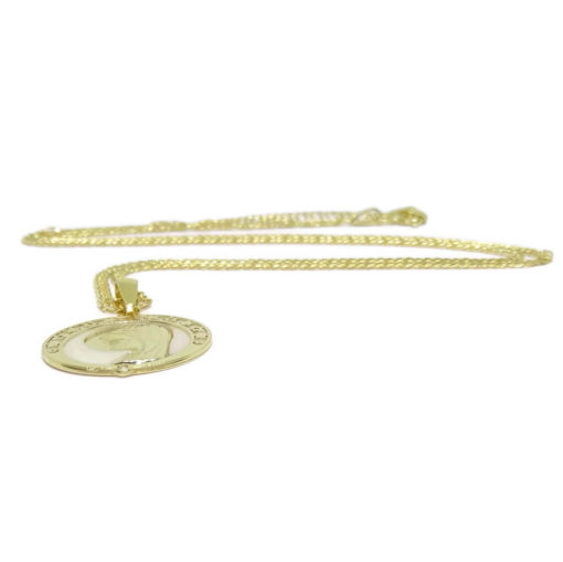 Ideal para comunión Medalla de la Virgen Niña Todo de Oro Amarillo de 18K y nácar - Imagen 3