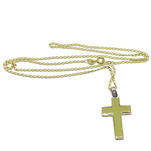 Cruz de Oro bicolor horizontal de 18k especial comunión con cadena bilbao maciza de 50cm - Imagen 5