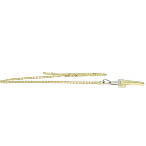 Cruz de Oro bicolor horizontal de 18k especial comunión con cadena bilbao maciza de 50cm - Imagen 4