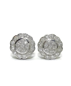 Pendientes de oro blanco de 18k con diamantes auténticos, flor.
