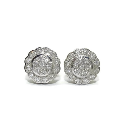 Pendientes de oro blanco de 18k con diamantes auténticos, flor.