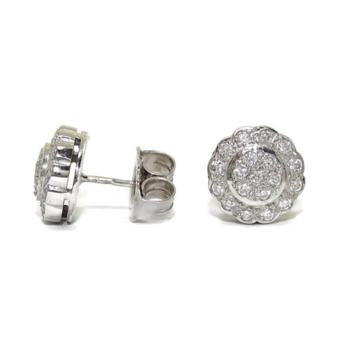 Pendientes de oro blanco de 18k con diamantes auténticos, flor. - Imagen 3