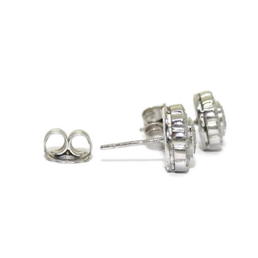 Pendientes de oro blanco de 18k con diamantes auténticos, flor. - Imagen 5