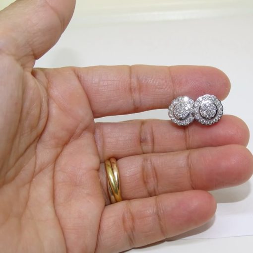 Pendientes de oro blanco de 18k con diamantes auténticos, flor. - Imagen 4