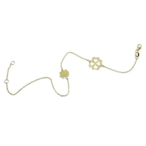 Tobillera de oro amarillo de 18k con cadena de forzada y 2 motivos de trébol de 4 hojas. - Imagen 4