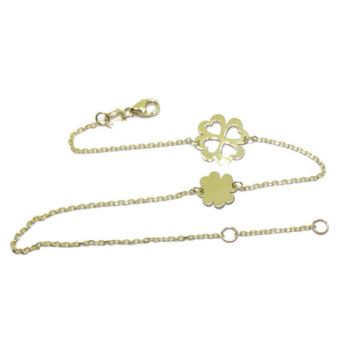Tobillera de oro amarillo de 18k con cadena de forzada y 2 motivos de trébol de 4 hojas. - Imagen 3