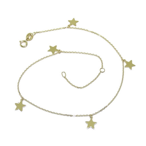 Tobillera de oro amarillo de 18k 5 estrellas.