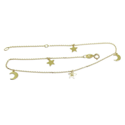 Tobillera de oro amarillo de 18k con cadena mini-forzada y estrellas y lunas. - Imagen 3