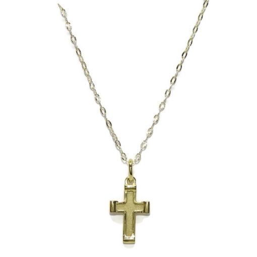 Cruz para bebé de oro amarillo mate y brillo de 18k