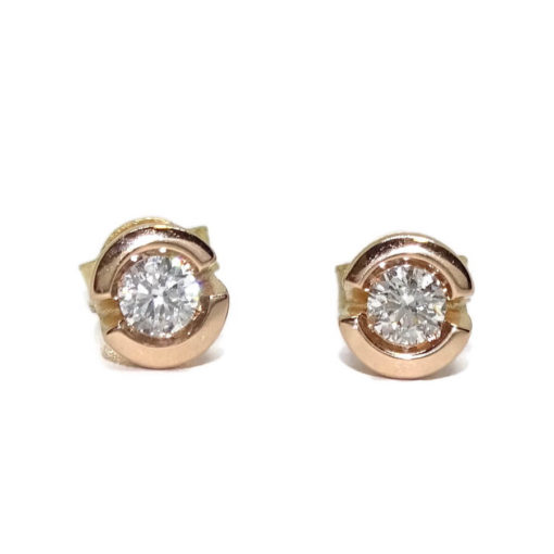 Preciosos pendientes de oro rosa de 18k con diamantes auténticos de 0.34cts