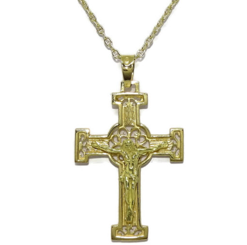 Cruz de filigrana con Cristo hecha a mano de oro amarillo macizo