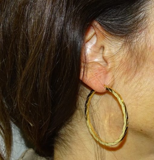 Pendientes aros grandes de oro amarillo de 18k de 2.5mm de anchos - Imagen 2