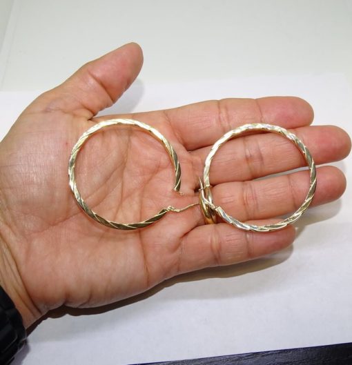 Pendientes aros grandes de oro amarillo de 18k de 2.5mm de anchos - Imagen 3