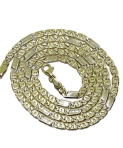 Cadena de Oro Amarillo de 18k de oro Macizo para Hombre, de eslabones combinados ojo de tigre y plano de 4mm