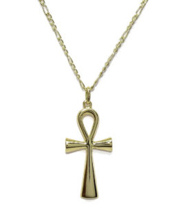 Cruz de la Vida de oro amarillo de 18k brillo con cadena 3x1 de 45cm de oro de 18k.