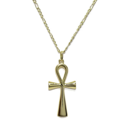 Cruz de la Vida de oro amarillo de 18k brillo con cadena 3x1 de 45cm de oro de 18k.