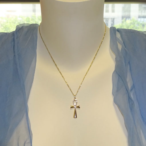 Cruz de la Vida de oro amarillo de 18k brillo con cadena 3x1 de 45cm de oro de 18k. - Imagen 2