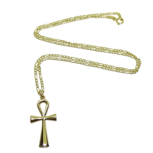 Cruz de la Vida de oro amarillo de 18k brillo con cadena 3x1 de 45cm de oro de 18k. - Imagen 6