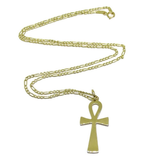 Cruz de la Vida de oro amarillo de 18k brillo con cadena 3x1 de 45cm de oro de 18k. - Imagen 3