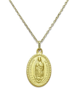 Medalla de la Virgen de Guadalupe de oro de 18k con cadena forzada de 45cm