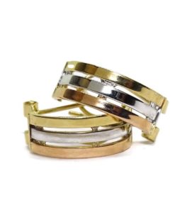 Pendientes de oro tricolor de 18k para señora con cierre omega