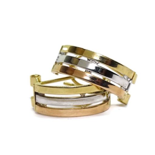 Pendientes de oro tricolor de 18k para señora con cierre omega