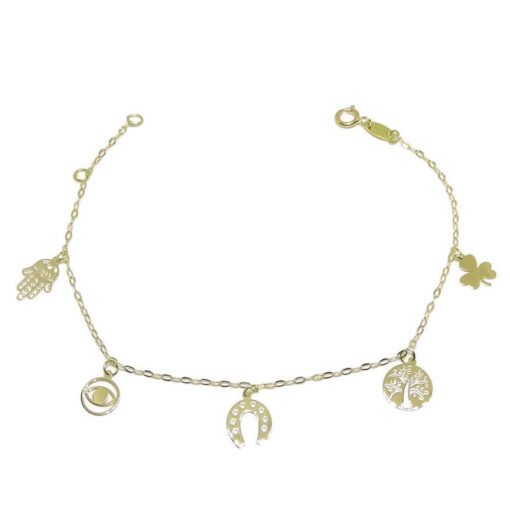 Pulsera de la Suerte de Oro de 18k 5 símbolos