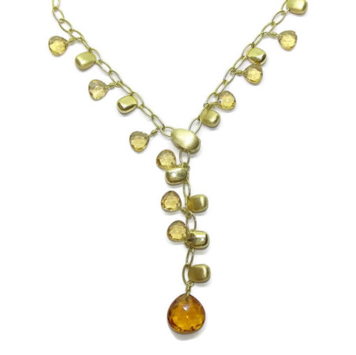 Collar de oro blanco de 18k con 14 pepitas de oro y citrinos . - Imagen 3