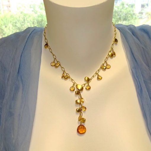 Collar de oro blanco de 18k con 14 pepitas de oro y citrinos . - Imagen 2