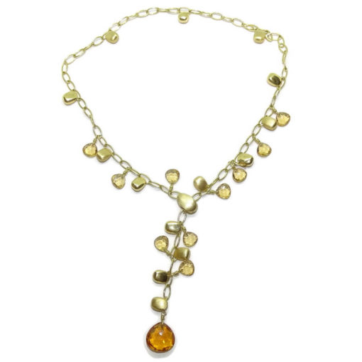 Collar de oro blanco de 18k con 14 pepitas de oro y citrinos . - Imagen 7