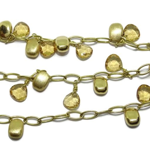 Collar de oro blanco de 18k con 14 pepitas de oro y citrinos . - Imagen 5