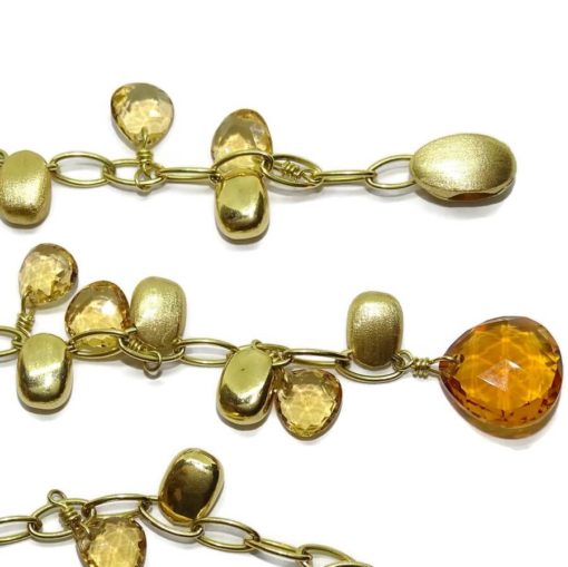 Collar de oro blanco de 18k con 14 pepitas de oro y citrinos . - Imagen 4