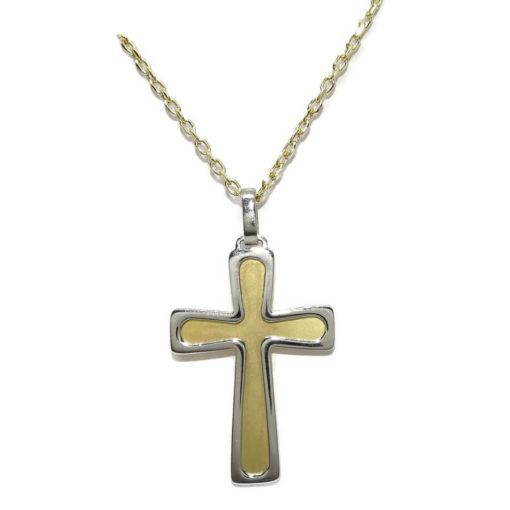 Cruz de oro macizo amarillo y blanco de 18k para hombre o mujer mate y brillo