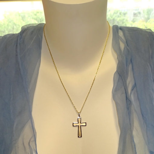 Cruz de oro macizo amarillo y blanco de 18k para hombre o mujer mate y brillo - Imagen 2
