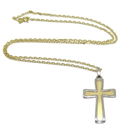 Cruz de oro macizo amarillo y blanco de 18k para hombre o mujer mate y brillo - Imagen 3