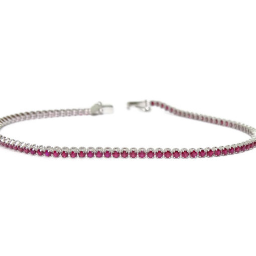 Pulsera tipo riviere de oro blanco de 18K con 94 circonitas roja - Imagen 4