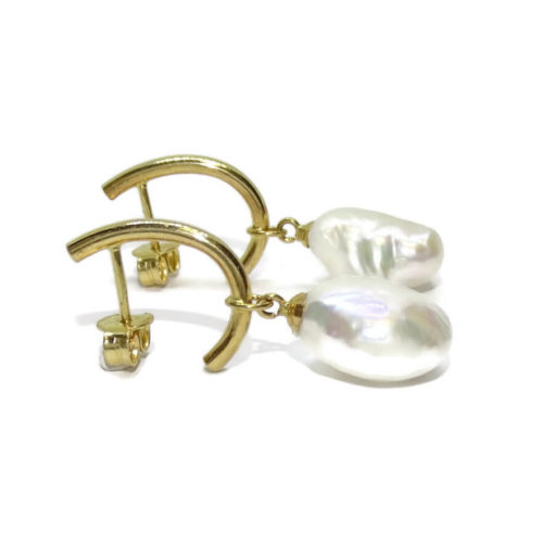 pendientes de medio gancho de oro amarillo de 18K con 2 perlas cultivadas estilo barrocas - Imagen 3