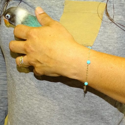 Pulsera de Oro Amarillo de 18k con Cadena italiana modelo espejo y 4 turquesas - Imagen 2